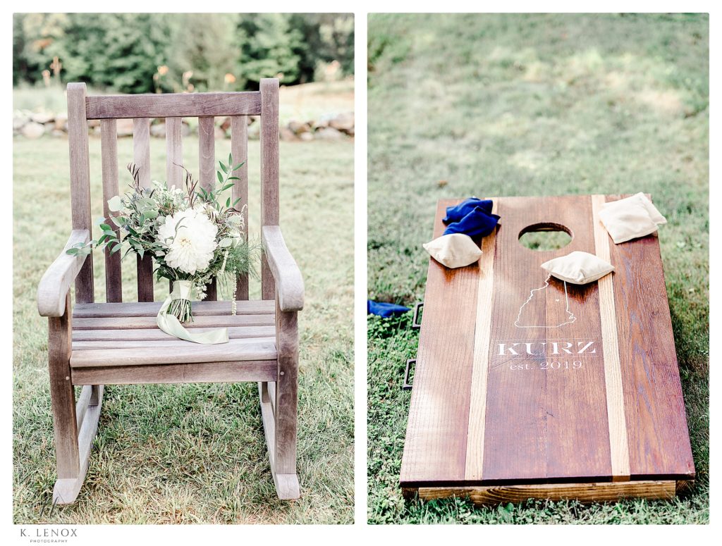 Customized Corn Hole game for an outdoor Wedding in Tamworth NH.  