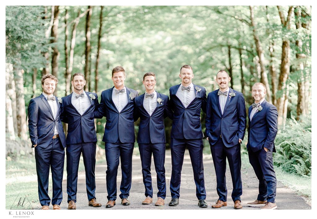 Groomsmen posing together as a group after a Simple Tamworth NH Wedding