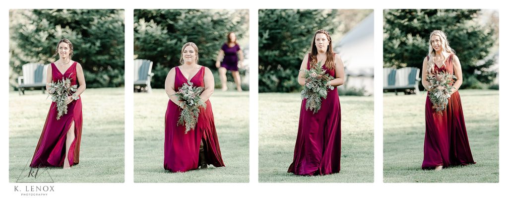 Wedding at Topnotch Resort - Processional of bridesmaids wearing maroon dresses