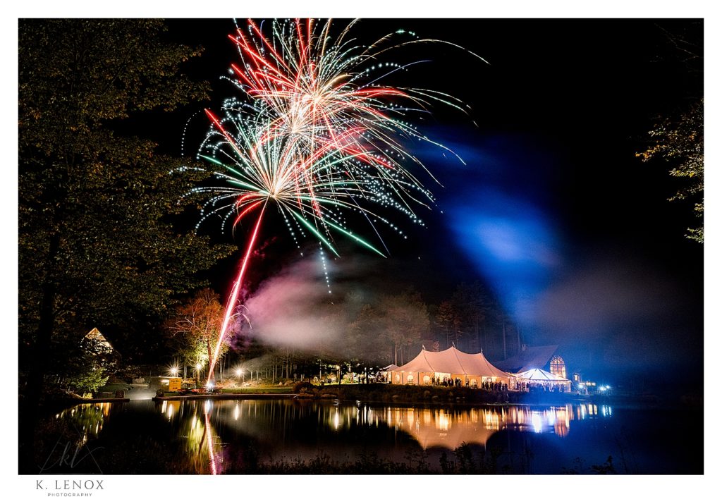 Impressive Fireworks display put on by Lake Falls Lodge during a Fall Wedding. 