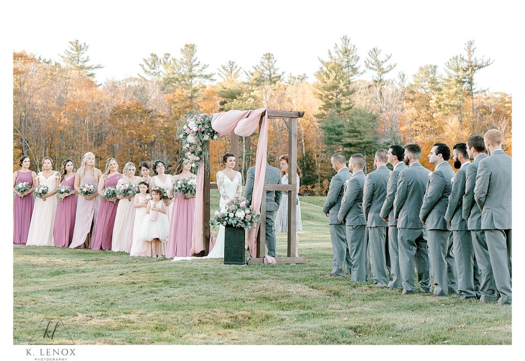 Wedding Ceremony for a Fall Wedding at the Grandview Estates- showing the entire wedding party