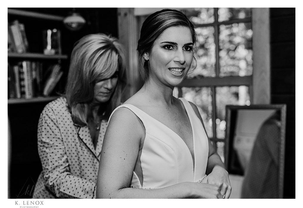 Black and White photo of a bride getting ready. 
