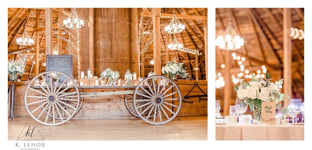 Rustic Wedding decor at the Inn at the Round barn in Waitsfield VT. 