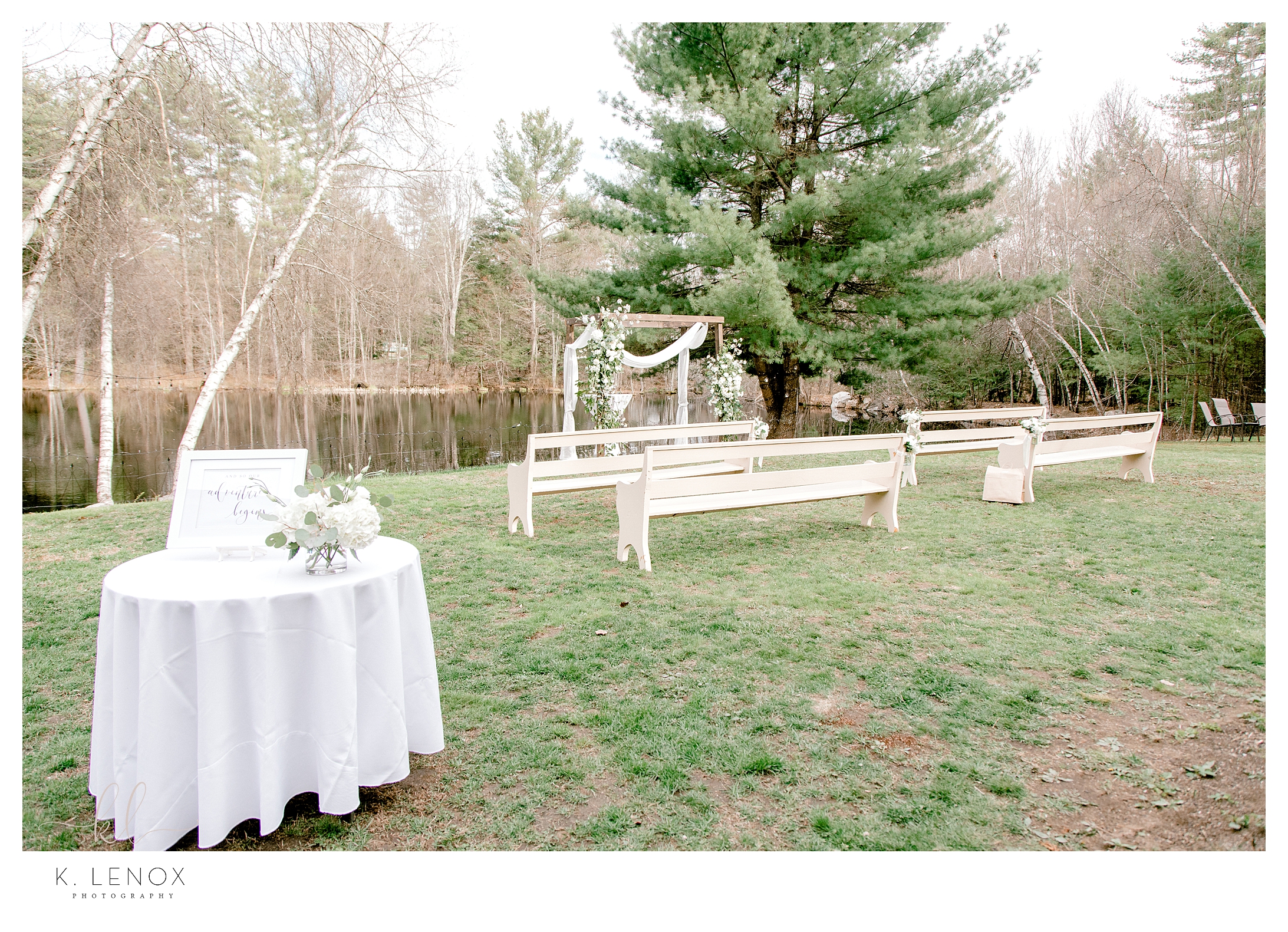 Beautiful Backyard Micro Wedding -Light and Airy picture of a ceremony site. 