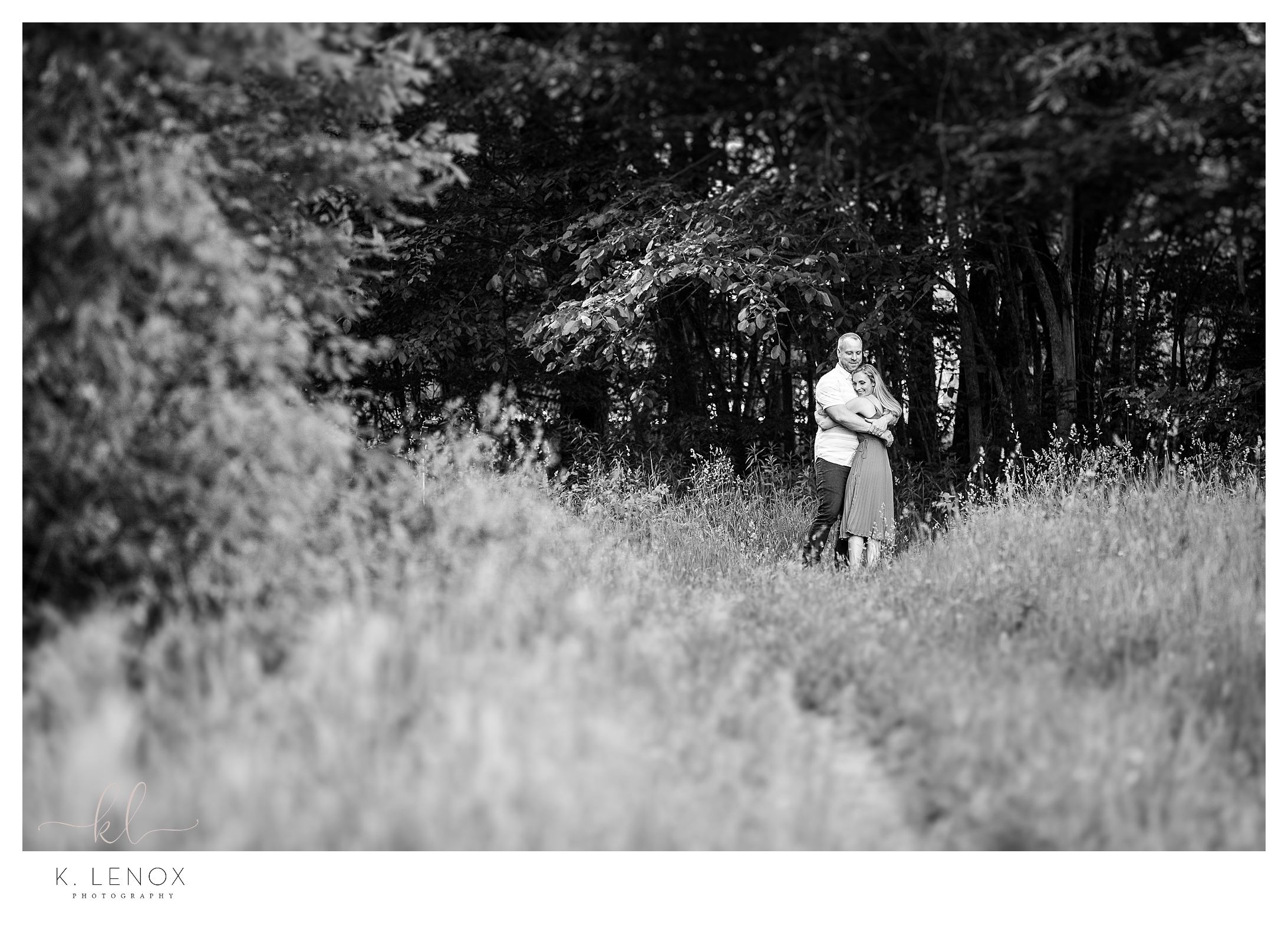 Black and White photo of a Man and Woman during a NH Engagement Session in Keene