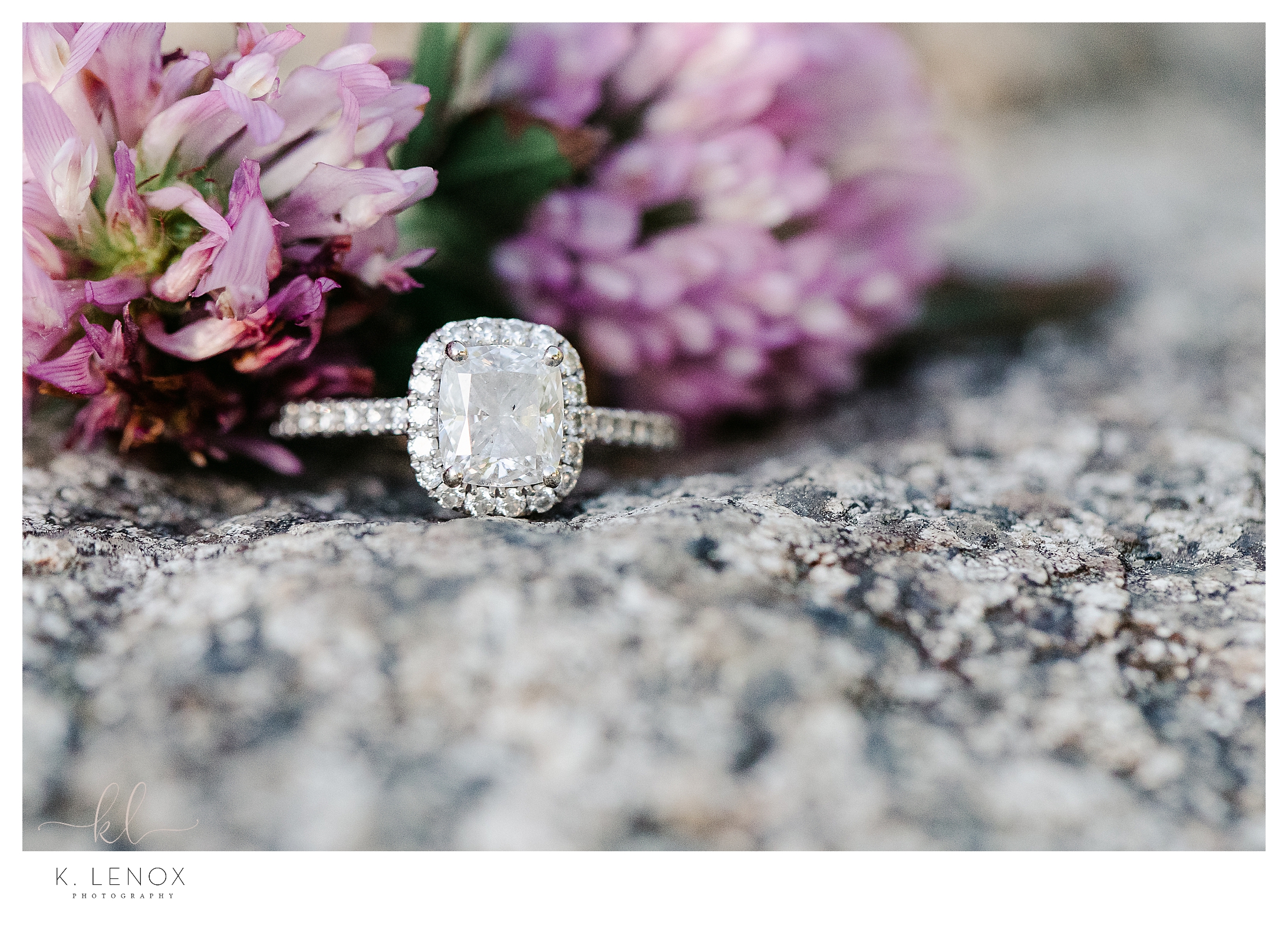 A Diamond halo engagement ring. 