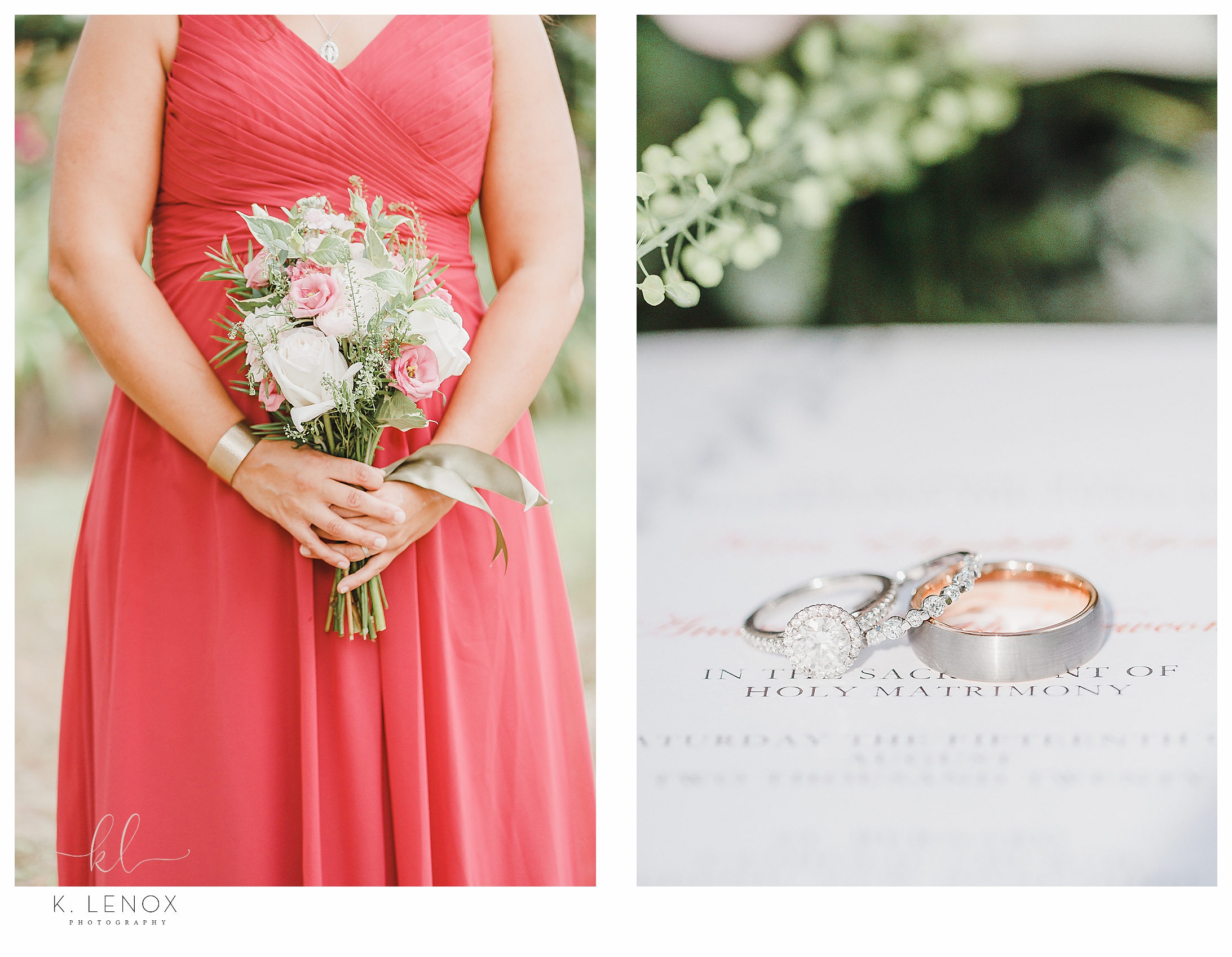 Intimate Wedding Celebration in Keene- Detail shots.  Bouquet and ring shots
