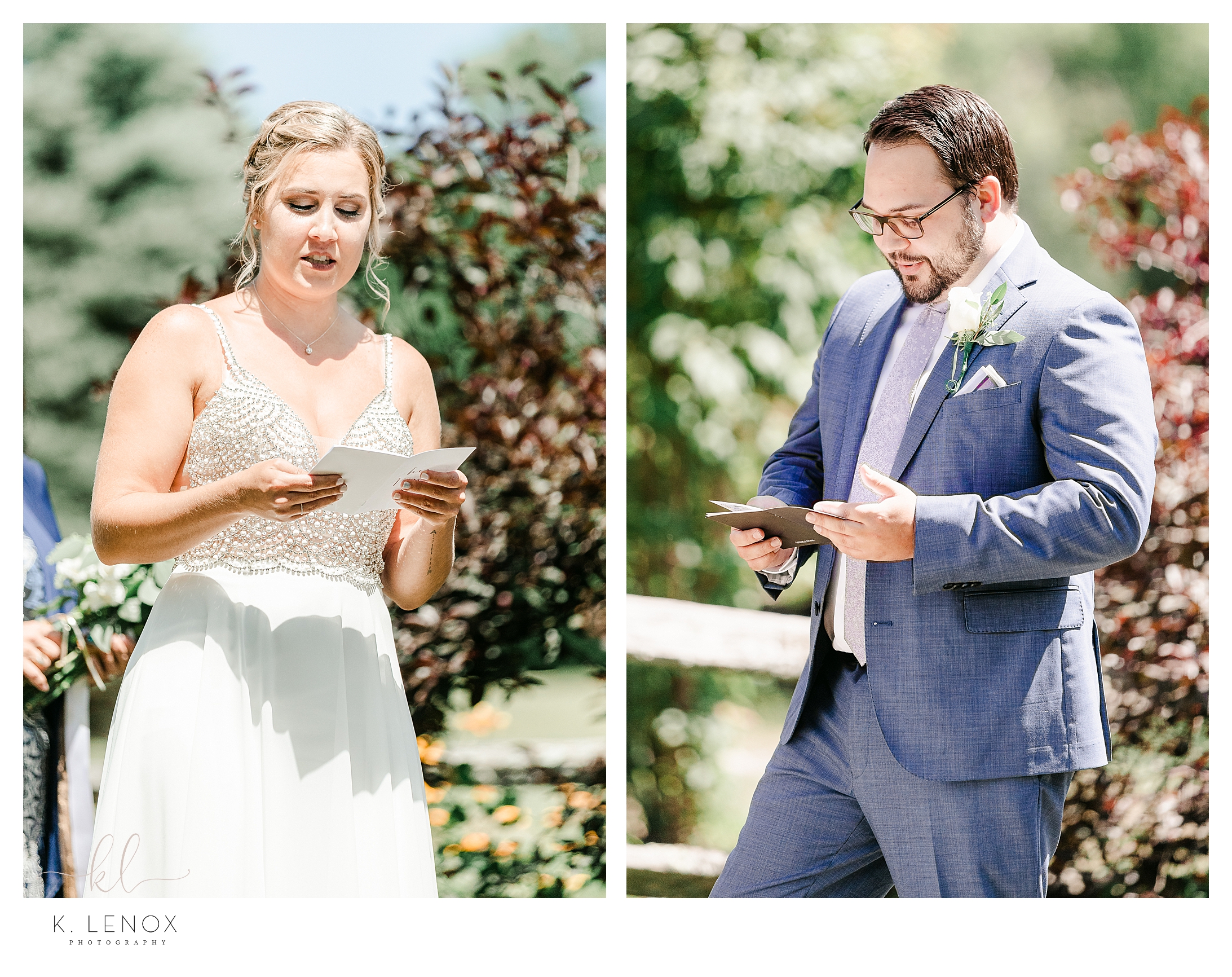 Light and Airy Intimate Wedding at Moran Estates- Couple read their vows. 
