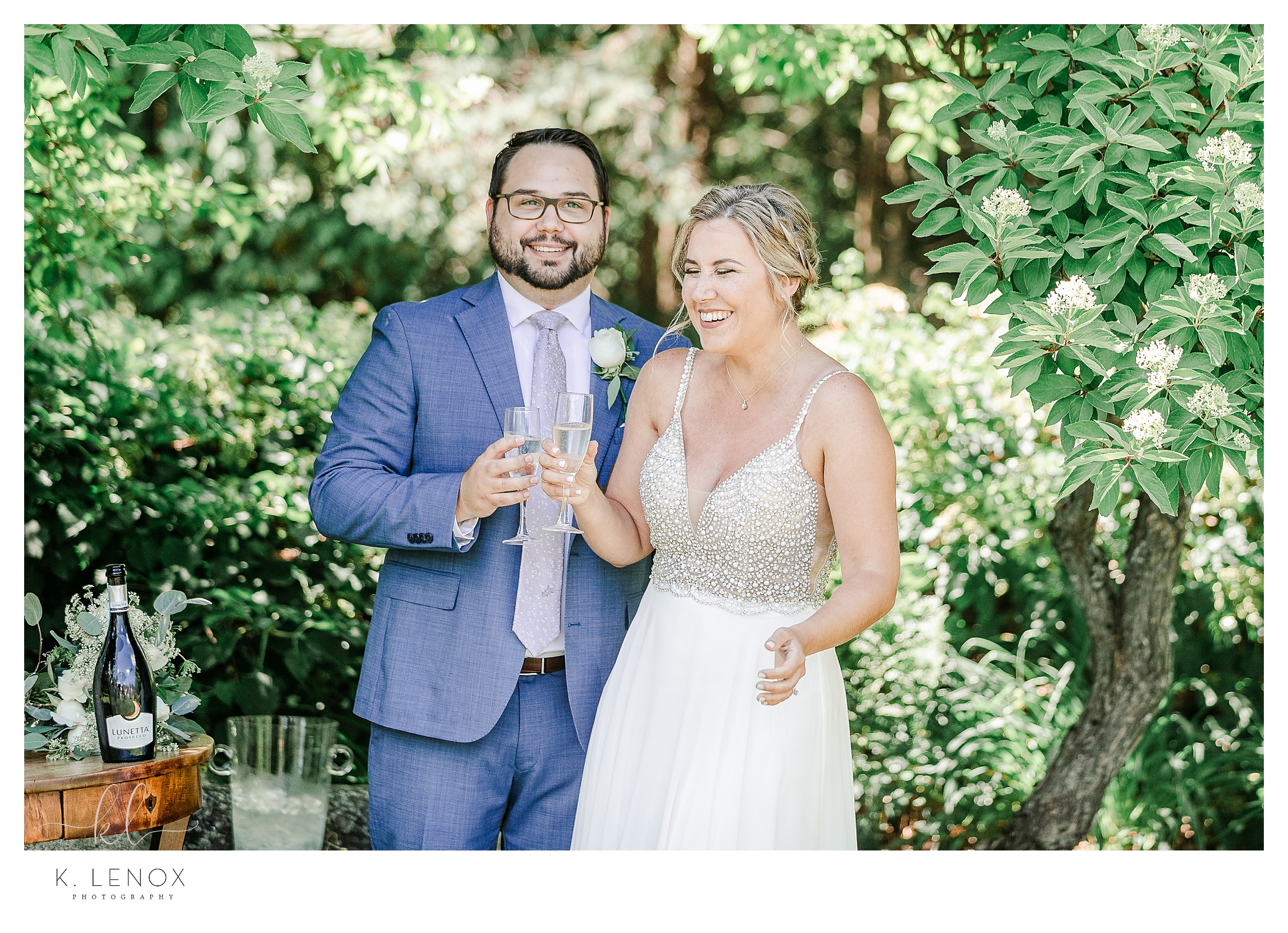 Light and Airy Intimate Wedding at Moran Estates- Bride and Groom Toast with Champagne 