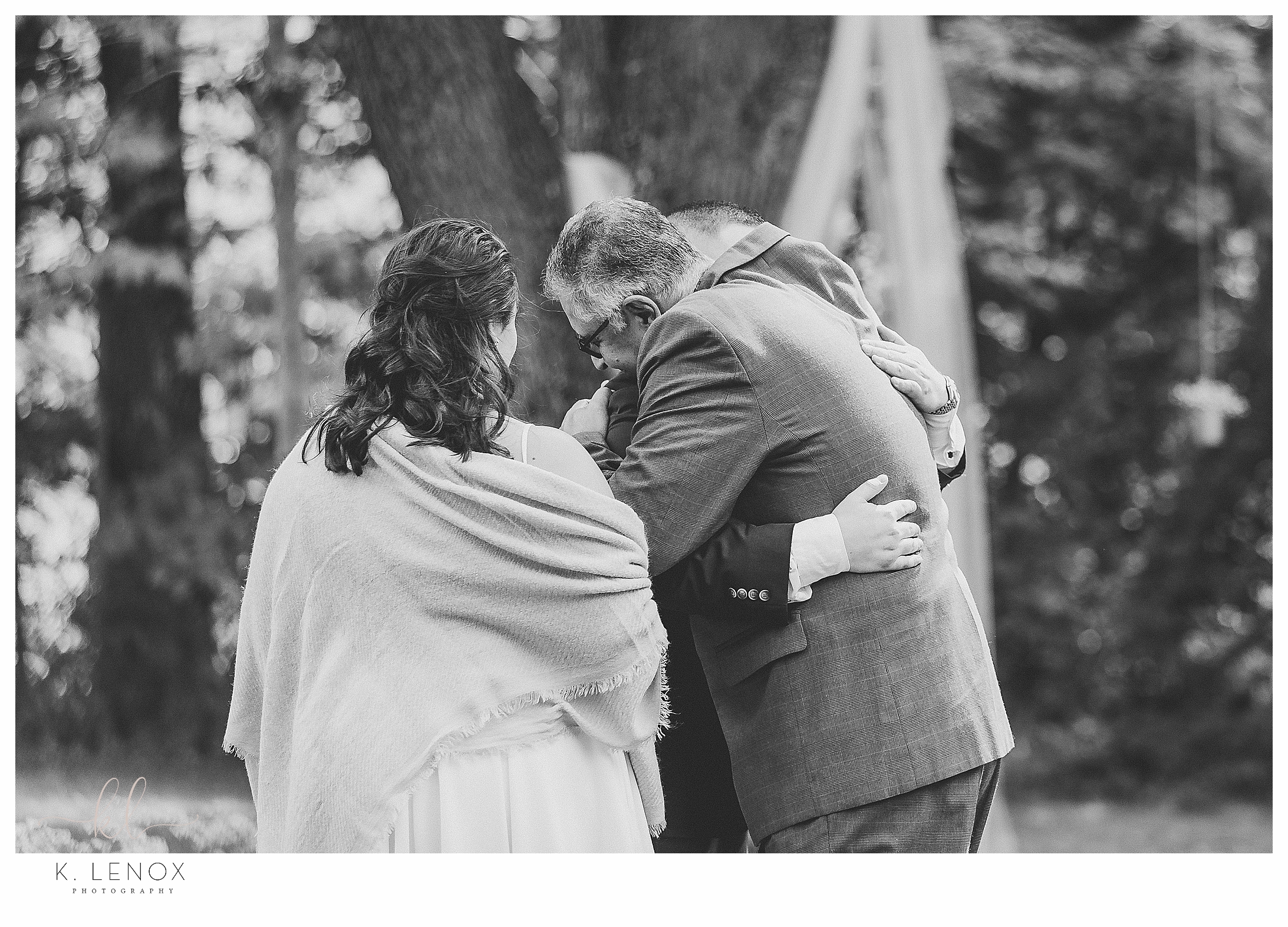 Backyard Elopement- Black and White photo of Dad giving his daughter away. 