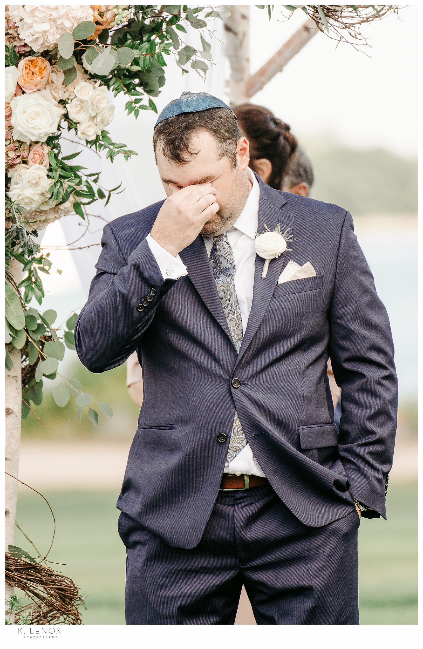 Wedding Ceremony at the Wentworth Country club in Portsmouth NH- Groom Cries as he see's his bride for the first time. 