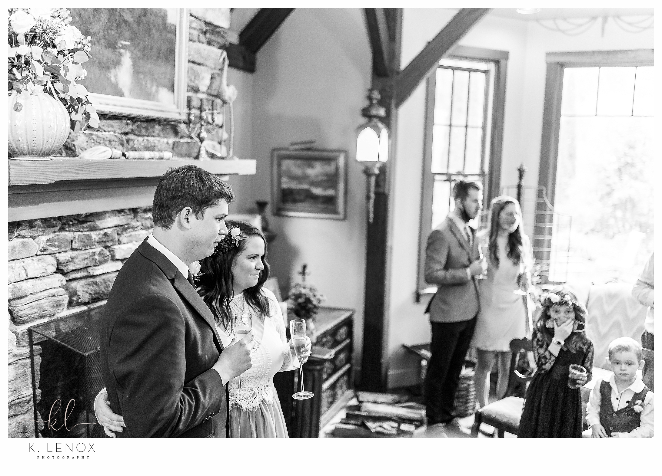 Fall MicroWedding at Moran Estates,  Bride and Groom listen to the speech