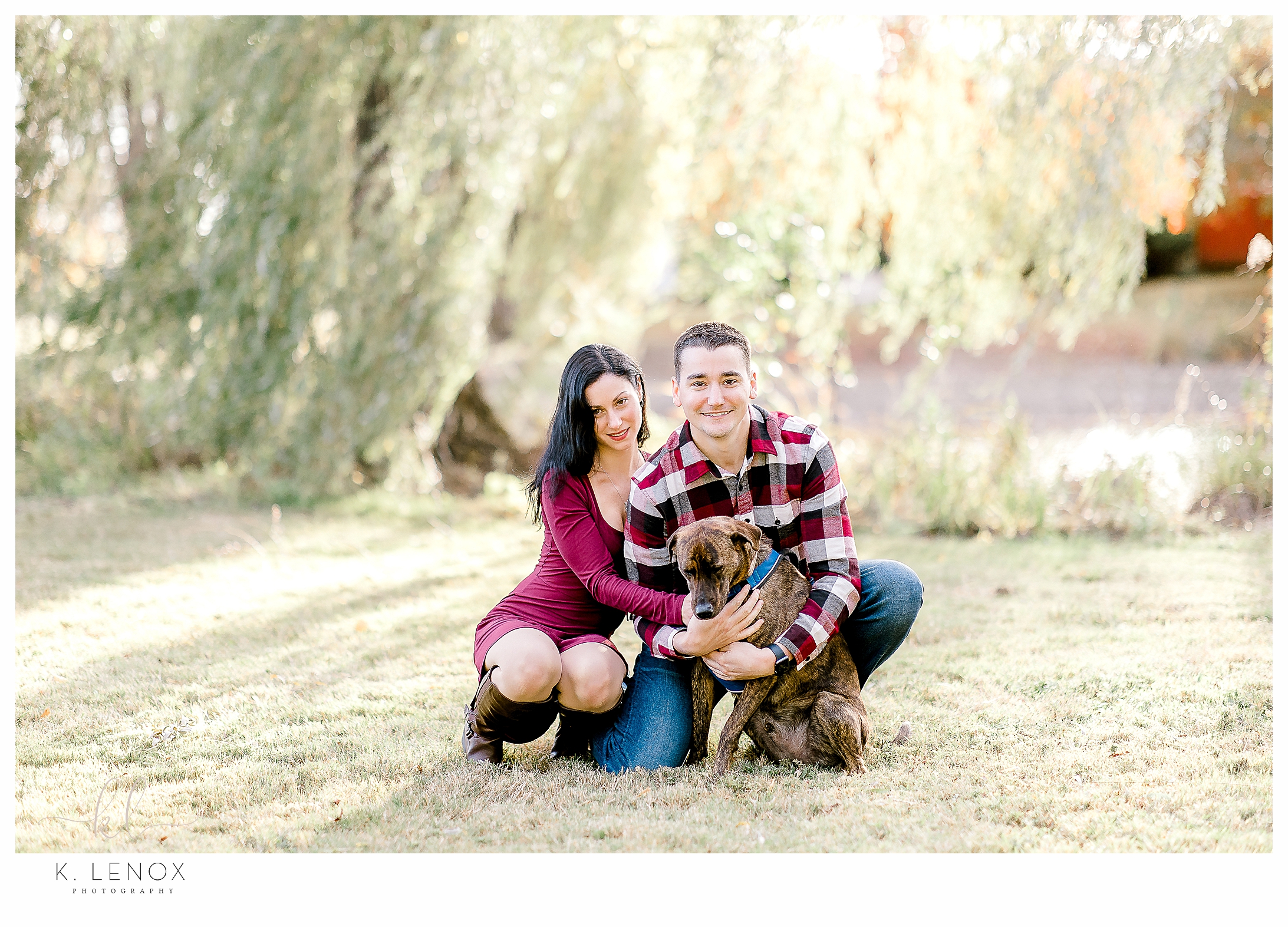 Fun and Carefree Engagement Session in NH- A couple with their dog.