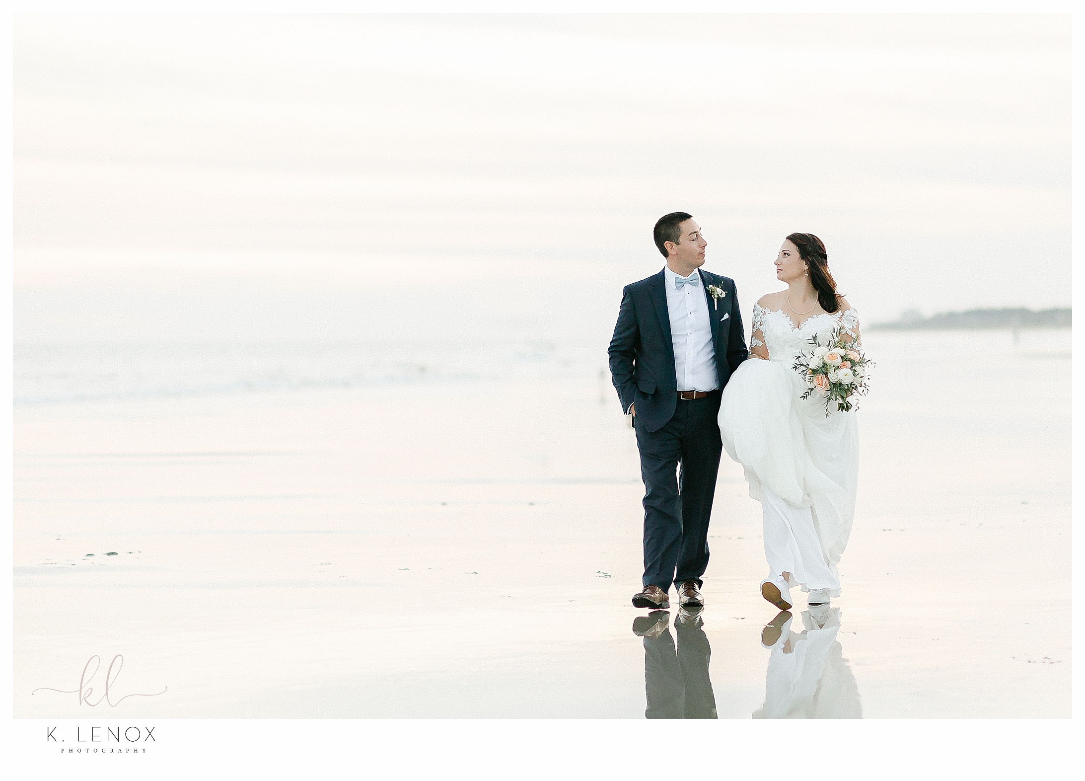 Hilton Head Wedding- Bride and Groom walking on a beach