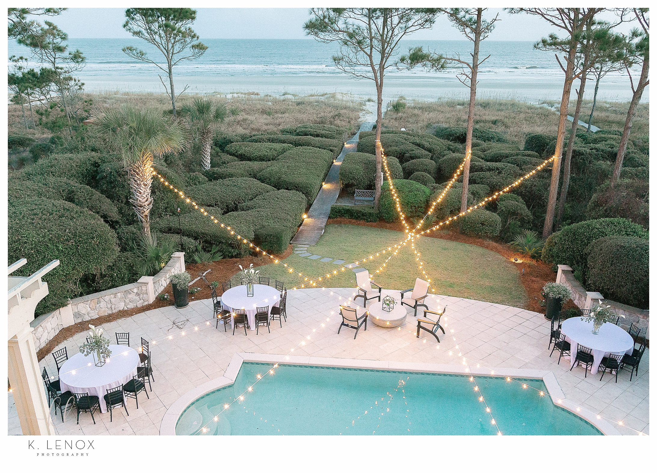 Black Tie Beach Wedding on Hilton Head- poolside reception
